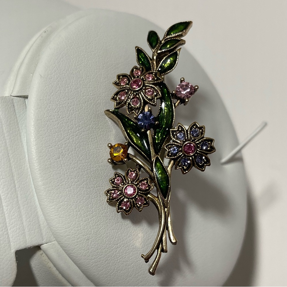 Trifari Floral Motif Brooch Colored Stones Circa 1950s Vintage Flower Bouquet - Picture 10 of 10